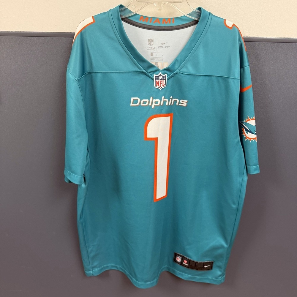 NFL Nike Men's Miami Dolphins #1 Tua Tagovailoa Game Jersey Aqua LARGE Throwback